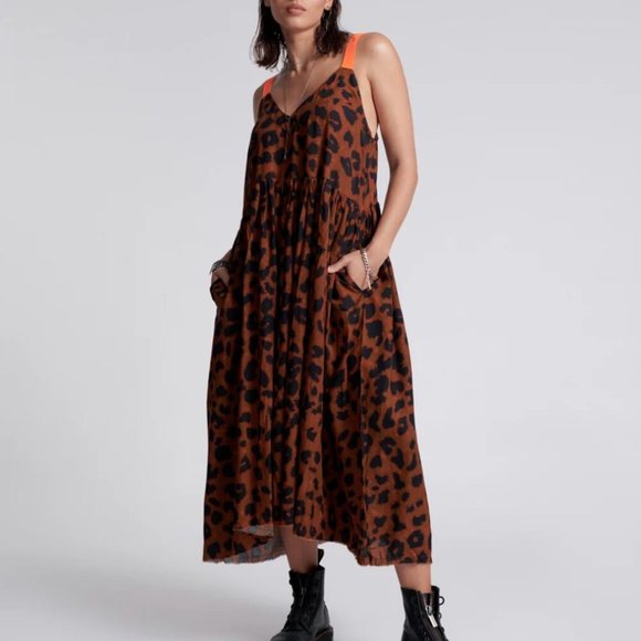 One Teaspoon Animal Print Maxi Slip Dress With Pockets Jungle Vibes Comfy Maxi - Picture 2 of 4